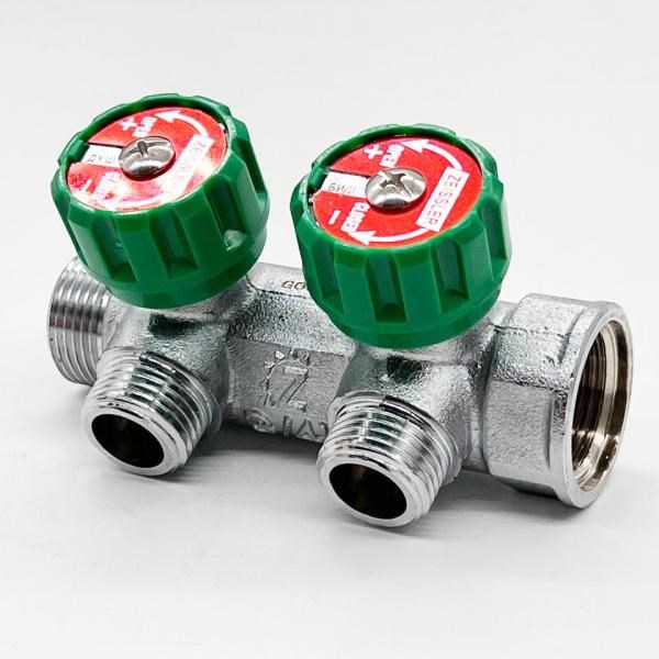 Коллектор для водоснабжения Tim - Zeissler 3/4"х1/2" на 2 выхода регулирующий под плоскую прокладку  [1 шт], арт. ZSc.401.0502NF ZSc.401.0502NF