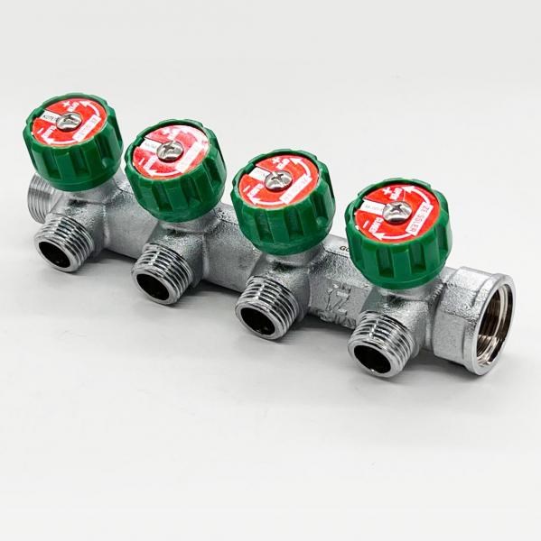 Коллектор для водоснабжения Tim - Zeissler 3/4"х1/2" на 4 выхода регулирующий под плоскую прокладку  [1 шт], арт. ZSc.401.0504NF ZSc.401.0504NF