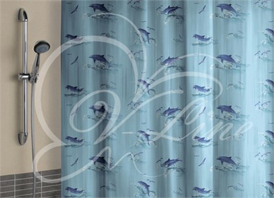 Штора для ванной полиэтилен 180*180 голубой фон с кольцами 518756