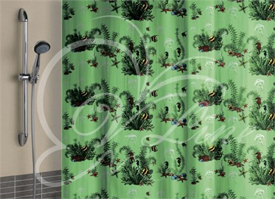 Штора для ванной полиэтилен 180*180 зеленый фон с кольцами 519232