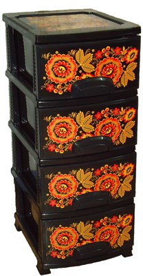 Комод ДЕКОР 4 ярус Хохлома черный В95*Ш38*Г47 527253