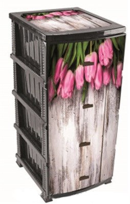 Комод ДЕКОР 4 ярус Тюльпан МОНО рис. черный В95*Ш38*Г47 528886