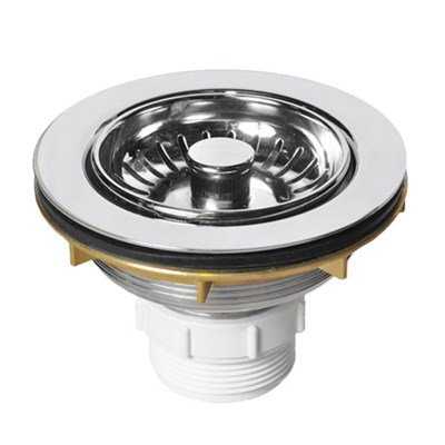 Выпуск (H56мм, D114мм сливная решётка) латунный со съёмной фильтрующей решёткой-пробкой тип-"кнопка" 871778