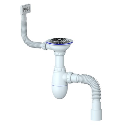 Сифон 3 1/2*40 B425 с прямоуг. переливом, с гофрой 40*40*50  UNICORN (винт, шток, ручка - латунь) 533279