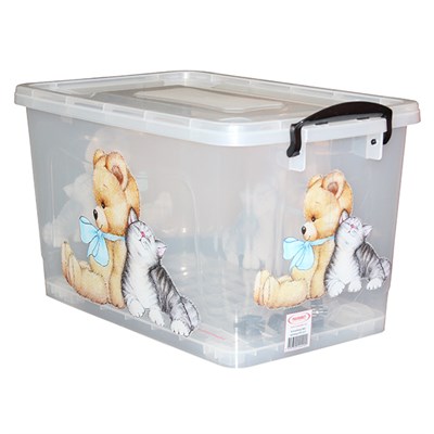 Контейнер д/хранения 35л прозрачный Мишка и Котёнок 533705