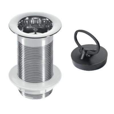 Выпуск (H90мм, D60мм сливная решётка) без перелива, с контргайкой и пробкой с круглым держателем; вы 874860