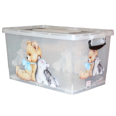 Контейнер д/хранения 50л прозрачный Мишка и Котёнок 534321