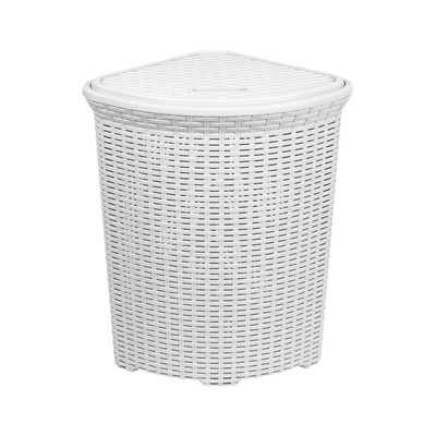 Корзина д/белья с крышкой УГЛОВАЯ 60л  РОТАНГ белая 534407