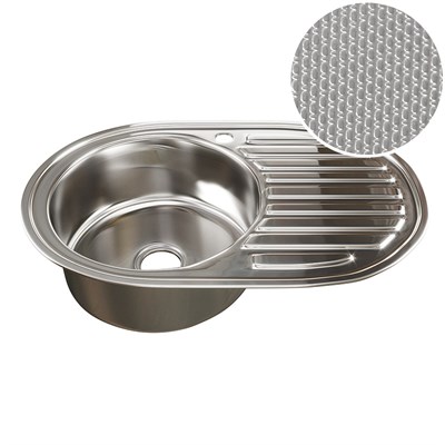 Мойка овал 77х50 (0,8) лев вып 3 1/2 MIXLINE 18см с сифоном ДЕКОР 532304