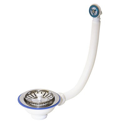 Перелив д/мойки 3 1/2" (112 мм) с нерж. сеткой круглый E156P (винт, шток, ручка-пластик) UNICORN 534512