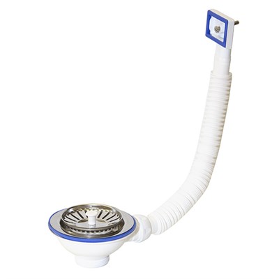 Перелив д/мойки 3 1/2" (112 мм) с нерж. сеткой прямоуг. E155P (винт, шток, ручка-пластик) UNICORN 534511