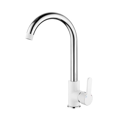 Смеситель для кухни 35к L4003W Ledeme высокий излив, боковая, под гайку БЕЛЫЙ+хром, латунь 535847