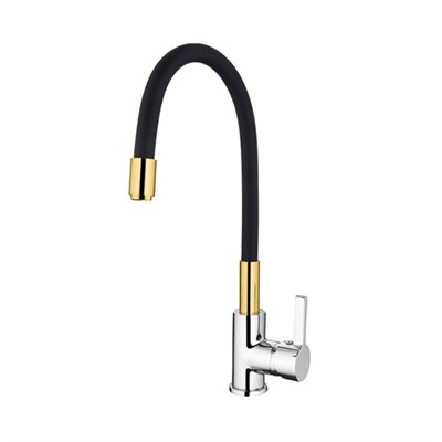 Смеситель для кухни 35к L4898-10 Ledeme силиконовый излив Черный+золото+хром, латунь 535864