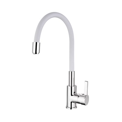 Смеситель для кухни 35к L4898-3 Ledeme силиконовый излив Белый+хром, латунь 535862