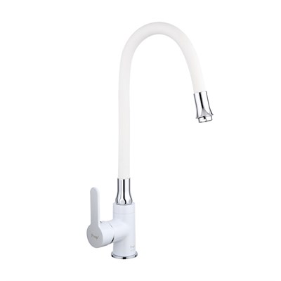 Смеситель для кухни 35к F4041 FRAP (гибкий излив, п/гайку, белый/хром, латунь) 537591