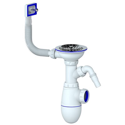 Сифон 3 1/2*40 B430VP с прямоуг. переливом, с носиком  UNICORN (винт, шток, ручка - пластик) 538078