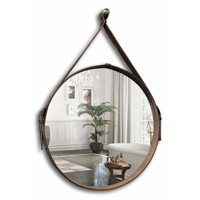 Зеркало MIXLINE "Капитан" D510 мм обод натуральная кожа (коричневая кожа) 539789