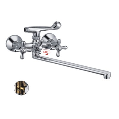 Смеситель для ванны и раковины 1/2 кер HB2125 HAIBA КРЕСТ шар див корп. L-нос 539287