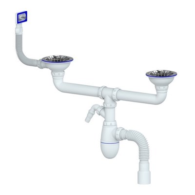 Сифон 3 1/2*40 B730VP двойн. нос, с прямоуг перел. с гофрой 40*40/50 UNICORN (винт,шток,руч-пластик) 544825