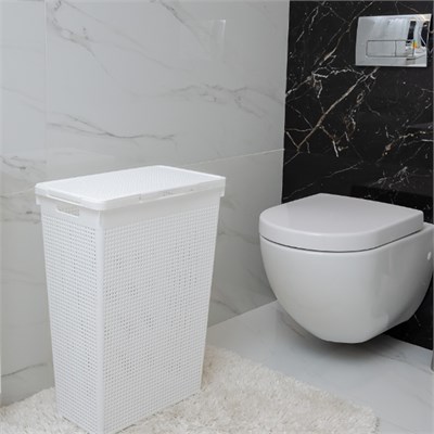 Корзина д/белья "Лофт" узкая с крышкой 50л белая 548250