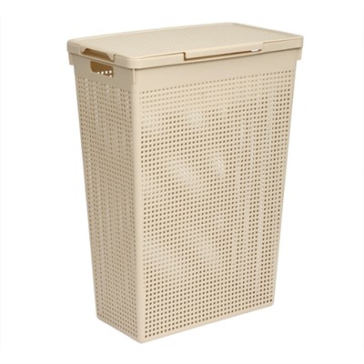 Корзина д/белья "Лофт" узкая с крышкой 50л латте 548251