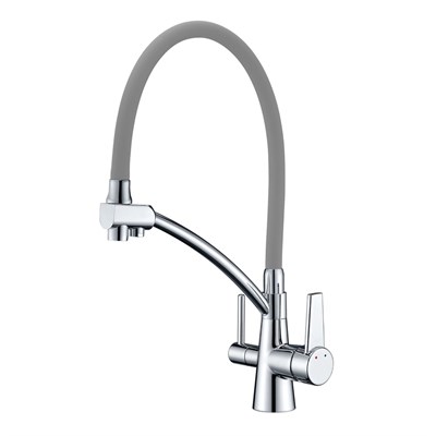 Смеситель для кухни 35к G4398-17 GAPPO гибкий излив, с вых. для пит. фильтра, п/шпильку, СЕРЫЙ-хром 549410