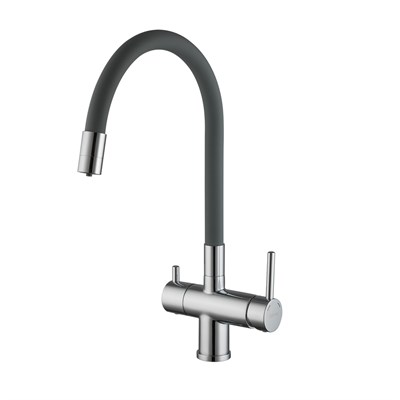 Смеситель для кухни 35к G4398-30 GAPPO гибкий излив, с вых. для пит. фильтра, п/шпильку СЕРЫЙ-хром 549411