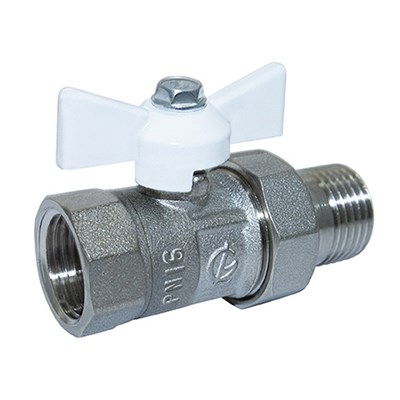 Кран шаровой со сгоном 1/2''  бабочка белая 11б27п1 Практик  132 ГАЛЛОП никель 551997