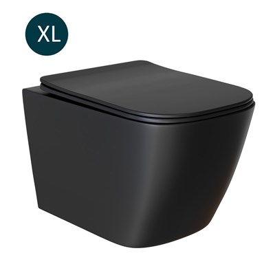 Унитаз подвесной безободковый WAVE QUADRO сид. дюропласт, м/л, быстр, ЧЕРНЫЙ матовый (XL) 550505