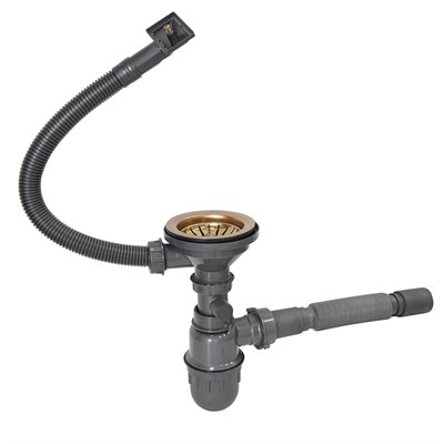 Сифон 3 1/2*40 с прямоуг. переливом, с гофрой 40*40 MIXLINE PRO для моек из нерж.ст. (БРОНЗА) 551690