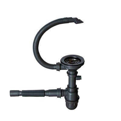 Сифон 3 1/2*40 с прямоуг. переливом, с гофрой 40*40 MIXLINE PRO для моек из нерж.ст. (ЧЕРНЫЙ ГРАФИТ) 551692