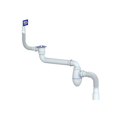 Сифон 1 1/2 AC22 со смещением, прямоугольный перелив, с гофрой 40*40/50 UNICORN 553591