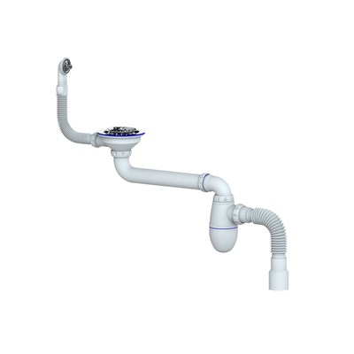 Сифон 3 1/2 BC23 со смещением, круглый перелив, с гофрой 40*40/50 UNICORN 553594