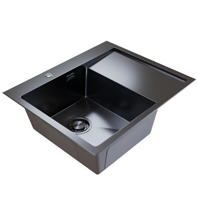 Мойка настол.монтаж 60х50 (3,0) лев. вып 3 1/2  MIXLINE PRO С ФАСКОЙ 20см с сифоном (черный графит) 552926
