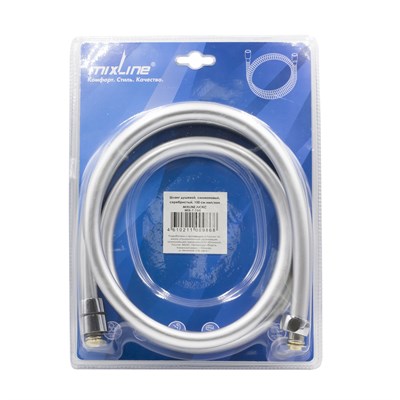 Шланг душевой 150 см имп/кон, силиконовый, серебристый MIXLINE MIX-7-150 ЛЮКС (блистер) 553189