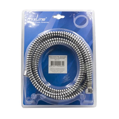 Шланг душевой 175 см имп/кон, ПВХ, черный/хром MIXLINE MIX-6-175 ЛЮКС (блистер) 553187