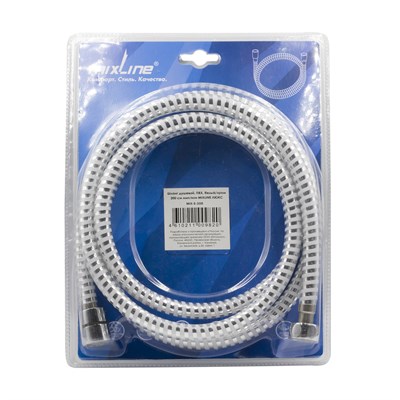 Шланг душевой 200 см имп/кон, ПВХ, белый/хром MIXLINE MIX-5-200 ЛЮКС (блистер) 553185