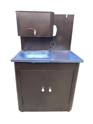 Рукомойник "Дуэт 2-х дверный" металл. 500х800 антич.медь (с ЭВН-20л, мойка НЕРЖ.лев/прав, кран мет.) 554414