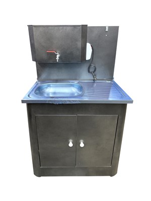 Рукомойник "Дуэт 2-х дверный" металл. 500х800 антич.серебро (с ЭВН-20л,мойка НЕРЖ.лев/прав,кран мет) 554415