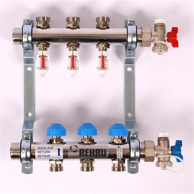Колл.группа 1'х3/4' нерж 3 вых HKV-D с расходом и термостатич вентилями 876110