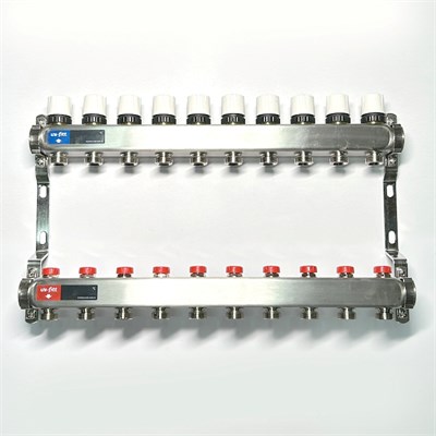 Колл.группа 1" х 10 вых 3/4" с балансировочными и термостатическими вентилями без конц, нерж. cталь 871071