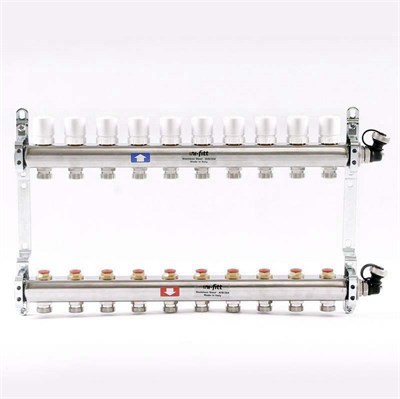 Колл.группа 1" х 10 вых 3/4" с балансировочными и термостатическими вентилями, нерж. сталь 872630