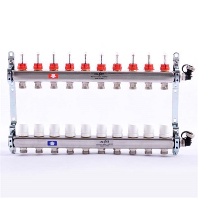 Колл.группа 1" х 10 вых 3/4" с расходомерами и термостатическими вентилями, нерж. сталь 881402