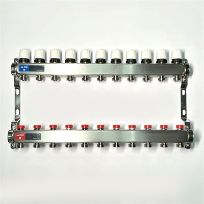 Колл.группа 1" х 11 вых 3/4" с балансировочными и термостатическими вентилями без конц, нерж. cталь 858638