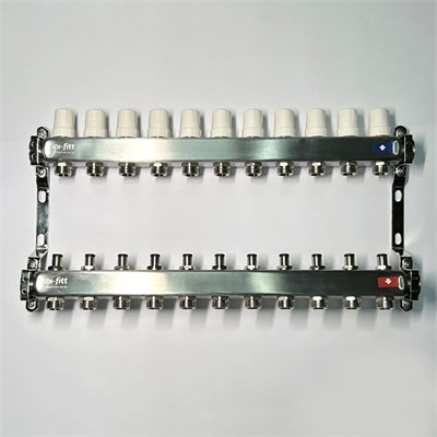 Колл.группа 1" х 11 вых 3/4" с балансировочными и термостатическими вентилями без конц, нерж. cталь 873857