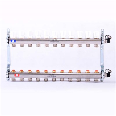Колл.группа 1" х 11 вых 3/4" с балансировочными и термостатическими вентилями, нерж. сталь 868489