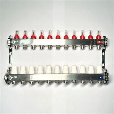 Колл.группа 1" х 11 вых 3/4" с расходомерами и термостатическими вентилями без конц, нерж. сталь 865778