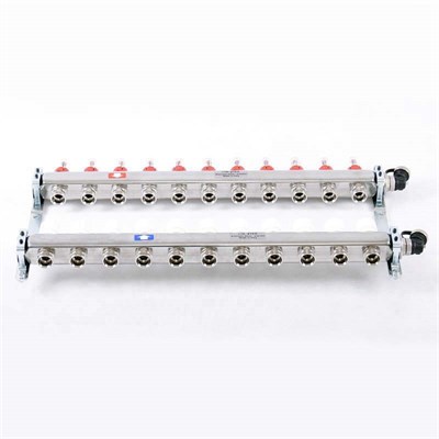 Колл.группа 1" х 11 вых 3/4" с расходомерами и термостатическими вентилями, нерж. сталь 862625