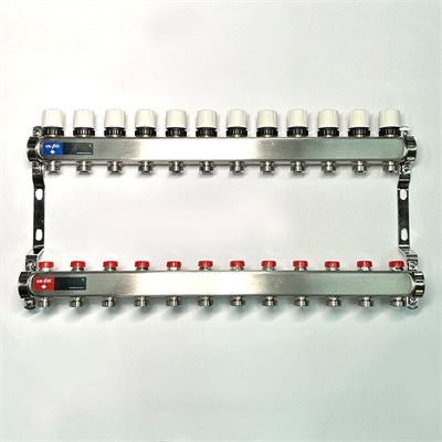 Колл.группа 1" х 12 вых 3/4" с балансировочными и термостатическими вентилями без конц, нерж. cталь 865048