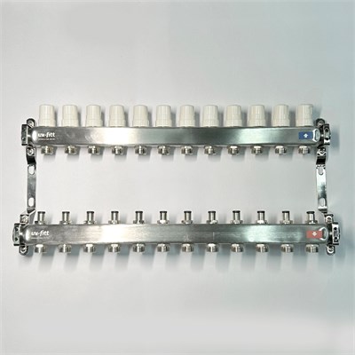 Колл.группа 1" х 12 вых 3/4" с балансировочными и термостатическими вентилями без конц, нерж. cталь 883685